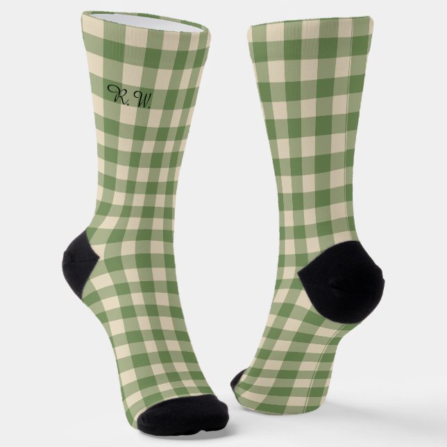 Sage Green Ish Preppy Gingham Kariert Socken (Gewinkelt)