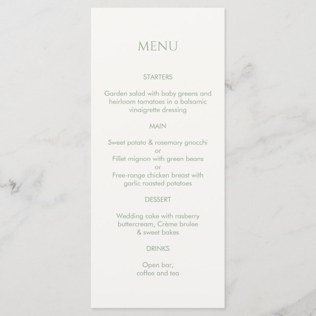 Sage Green & ivoire Monogramme Mariage Menu (Devant)