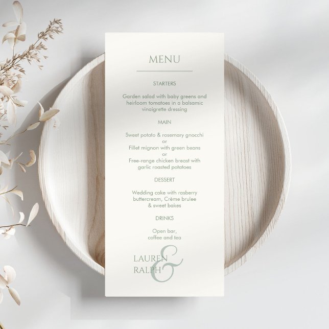 Sage Green & ivoire Monogramme Mariage Menu (Créateur téléchargé)