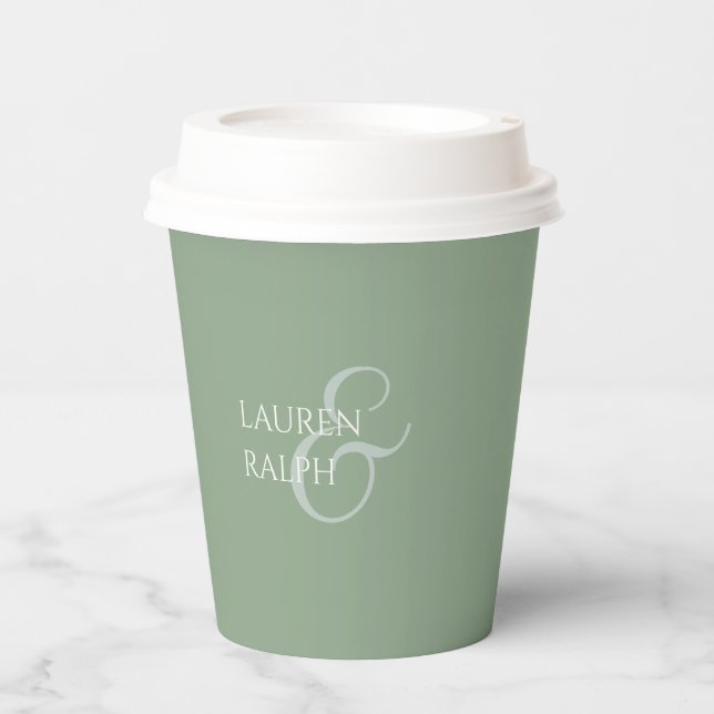 Sage Green & Ivory Couple Monogram Vielen Dank Pappbecher (Vorderseite)