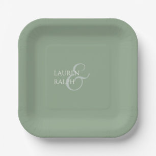 Sage Green & Ivory Couple Monogram Vielen Dank Pappteller