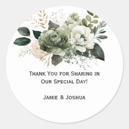 Sage Green Ivory Muted Floral Wedding | Runder Aufkleber
