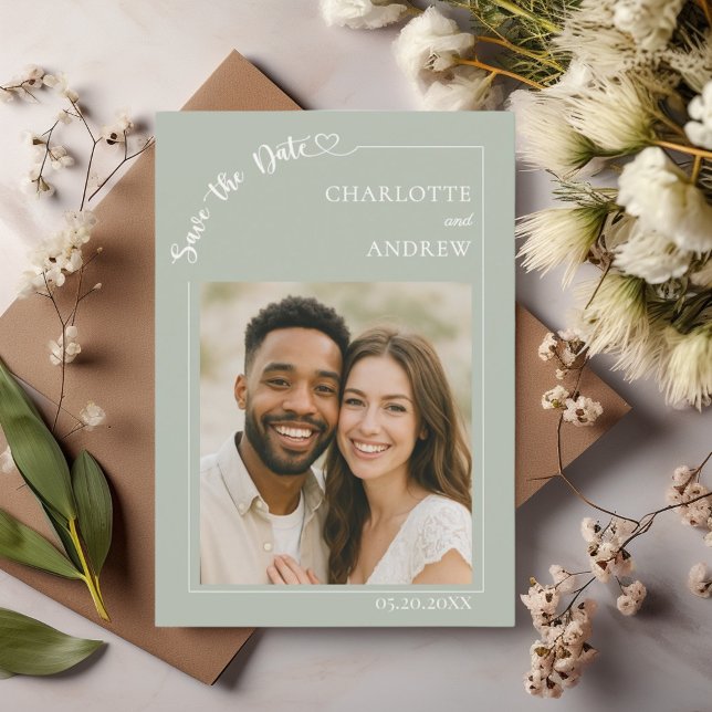 Sage Green Ivory photo wedding Save the Date (Von Creator hochgeladen)