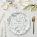 Sage Green Jungle Safari Animals Baby Shower Pappteller<br><div class="desc">Inspired by vintage wildlife sketch illustrations and delicate tropical botanicals,  this safari design brings a calm jungle elegance to the celebration. Soft sage-green animals,  leafy branches,  and airy botanical elements create a beautifully coordinated look for a stylish baby shower table.</div>