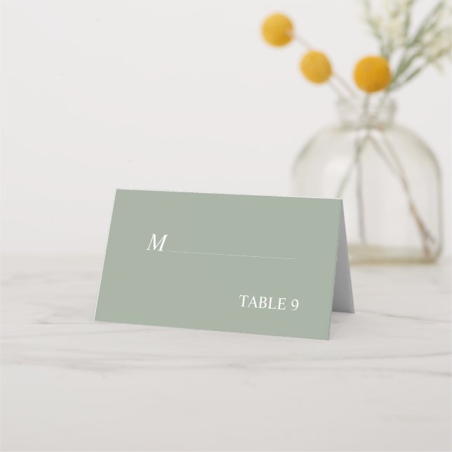 Sage Green Kalligrafie eleganten Hochzeitssitz Platzkarte (Vorderseite)