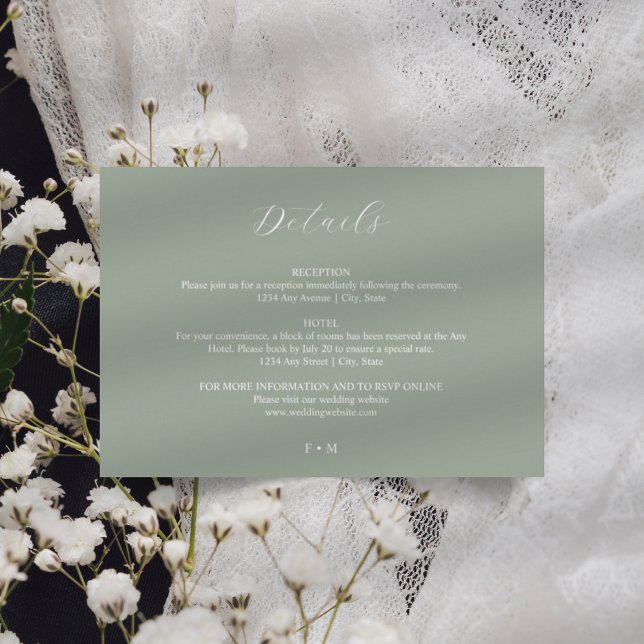Sage Green Kalligrafy Hochzeitskarte Begleitkarte (Von Creator hochgeladen)