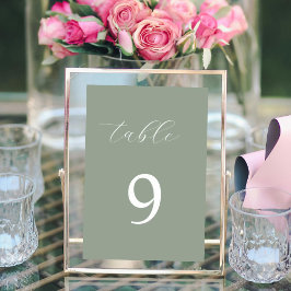 Sage Green Kalligraphie elegante Tischnummer