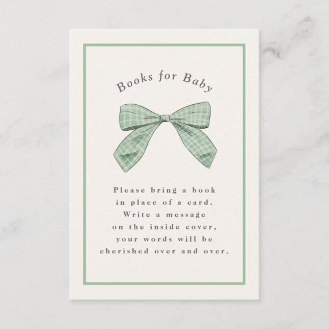 Sage Green Kariert Bow Elegant Baby Shower Begleitkarte (Vorderseite)