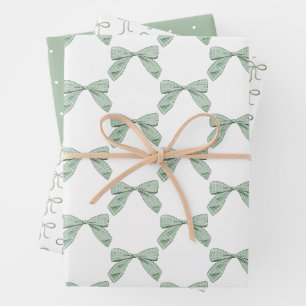 Sage Green Kariert Bow Elegant Neutral Baby Dusche Geschenkpapier Set