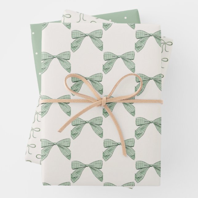 Sage Green Kariert Bow Elegant Neutral Baby Dusche Geschenkpapier Set (Beispiel)