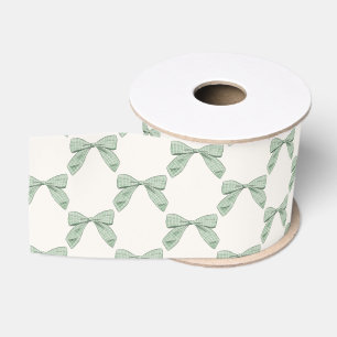 Sage Green Kariert Bow Elegant Neutral Baby Dusche Ripsband
