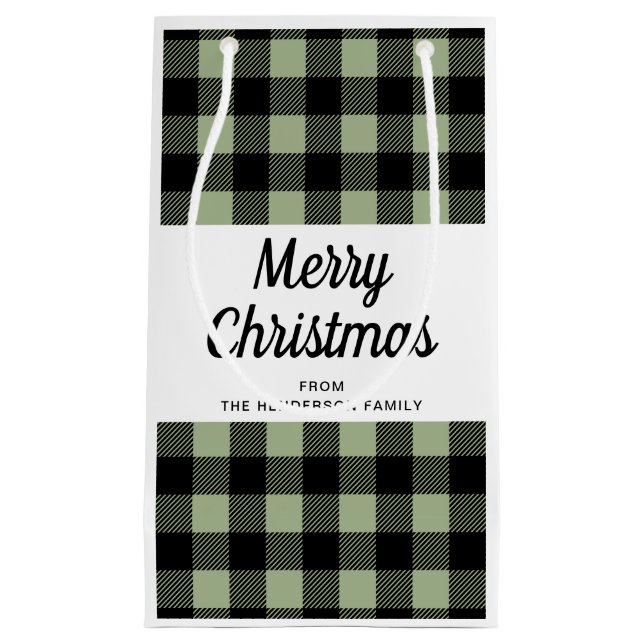 Sage Green Kariert Frohe Weihnachten Kleine Geschenktüte (Vorderseite)