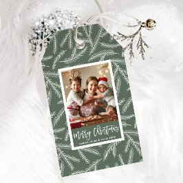 Sage Green | Kiefernzweig Frohe Weihnachts-Foto Geschenkanhänger