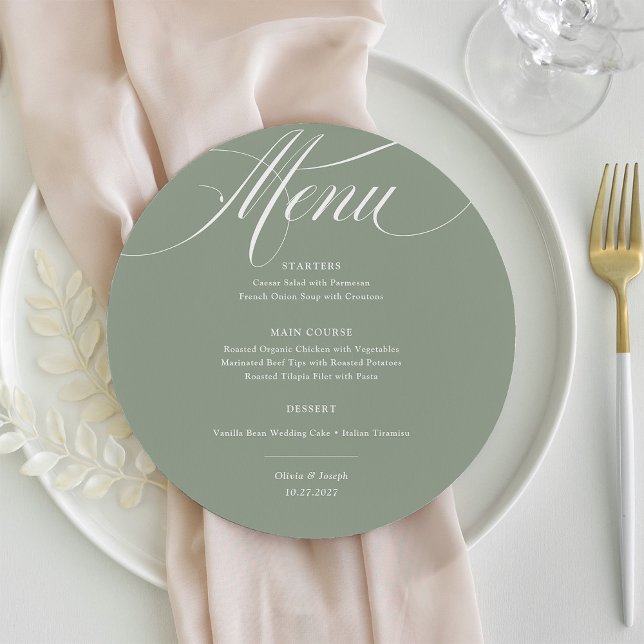 Sage Green | Klassische Italienische Hochzeit Menükarte (Von Creator hochgeladen)