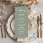 Sage Green | Klassische Italienische Hochzeit Menükarte<br><div class="desc">Diese eleganten, schlauen, grünen Hochzeitskarten sind im klassischen Stil der alten Welt mit romantischer weißer Kalligraphie gehalten. Fügen Sie Ihre Dinnerwahl für Vorspeisen oder Vorspeisen, Vorspeise, Hauptgericht oder Vorspeise, Desserts und Desserts hinzu. Set für Ihren luxuriösen, raffinierten Italien inspiriert Hochzeitsempfang oder Probe-Dinner, oder Brautparty oder Paare Duschen Essen mit diesem...</div>