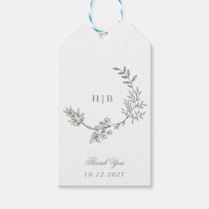 Sage Green Klassischer Blumenkranz Monogramm Hochz Geschenkanhänger