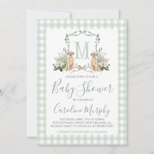 Sage Green Labrador Baby Showroom Preppy Gingham Einladung