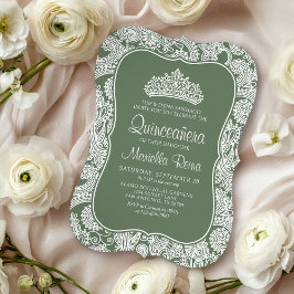 Sage Green Lace Quinceñera Einladung