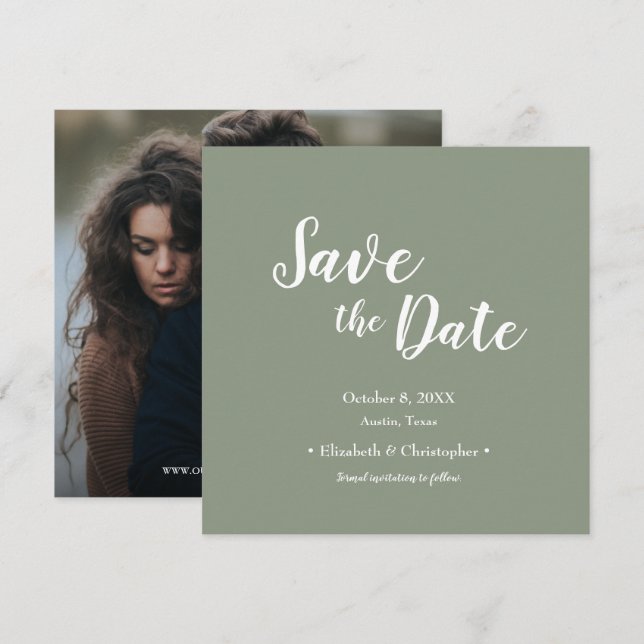 Sage Green Lässig Modern Foto Save the Date Einladung (Vorne/Hinten)