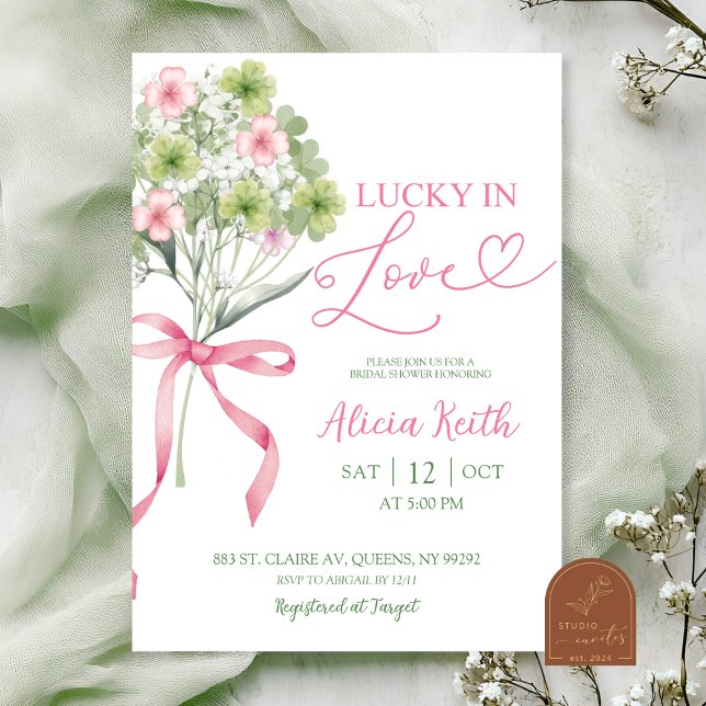 sage green leaf clover bouquet bridal shower einladung (Von Creator hochgeladen)