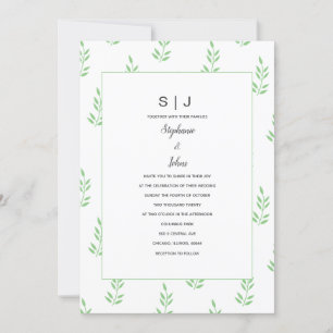 Sage Green Leaf Monogram Minimal Simple Wedding Einladung
