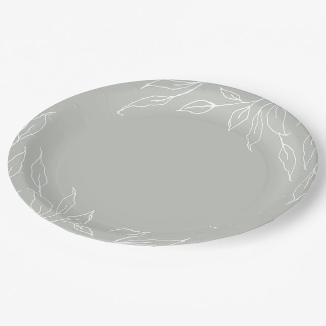 Sage Green Leaf Motif Erntedank Party Pappteller (Schrägansicht)