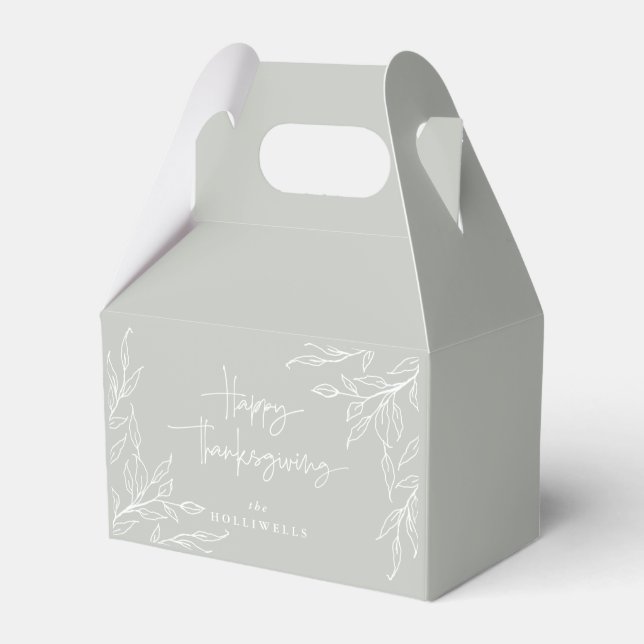 Sage Green Leaf Motif Happy Thanksgiving Geschenkschachtel (Vorderseite)