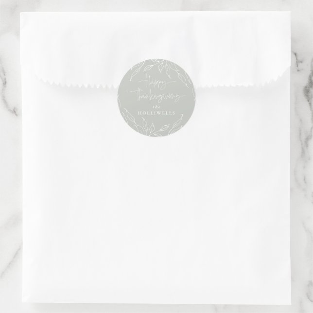 Sage Green Leaf Motif Personalisierter Erntedank Runder Aufkleber (Tasche)