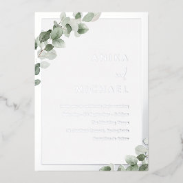 Sage Green Leaf & Silver Elegante Hochzeit Folieneinladung