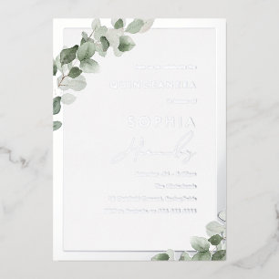 Sage Green Leaf & Silver Elegantes Quinceanera Par Folieneinladung