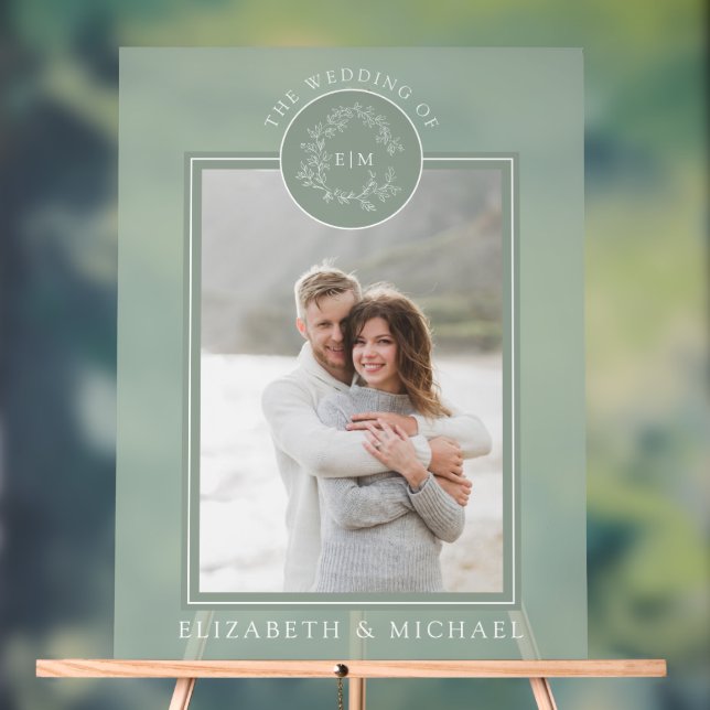 Sage Green Leafy Crest Monogramme Mariage photo (Neutre)
