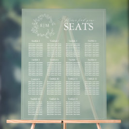 Sage Green Leafy Wappen Monogram Wedding Seating S Acrylschild