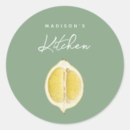 Sage Green & Lemon Script Cooking Individuelle Nam Runder Aufkleber