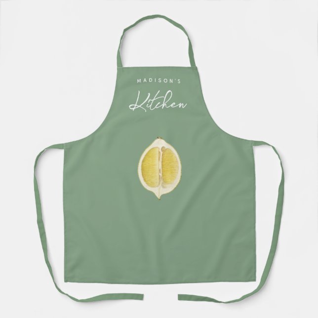 Sage Green & Lemon Script Kochen Küche Schürze (Vorderseite)
