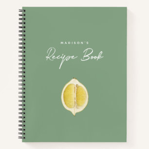 Sage Green & Lemon Script Kochkunst Rezept Notizbuch