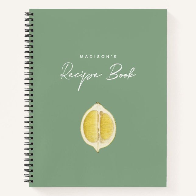 Sage Green & Lemon Script Kochkunst Rezept Notizbuch (Vorderseite)