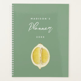 Sage Green & Lemon Script Modernes Planertagebuch Planer
