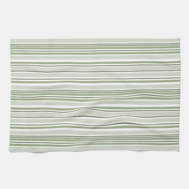 Sage Green (Light, Medium, Dark) and White Stripes Geschirrtuch (Horizontal)