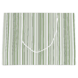 Sage Green (Light, Medium, Dark) and White Stripes Große Geschenktüte