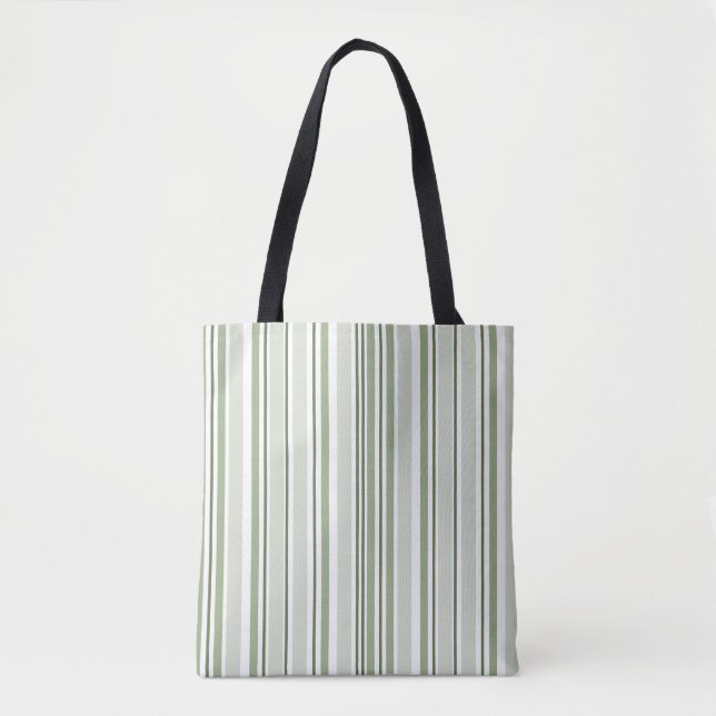 Sage Green (Light, Medium, Dark) and White Stripes Tasche (Vorderseite)