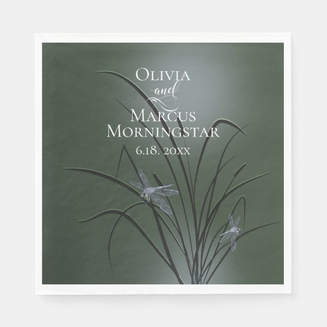 Sage Green Lila Dragonfly Serviette (Vorderseite)