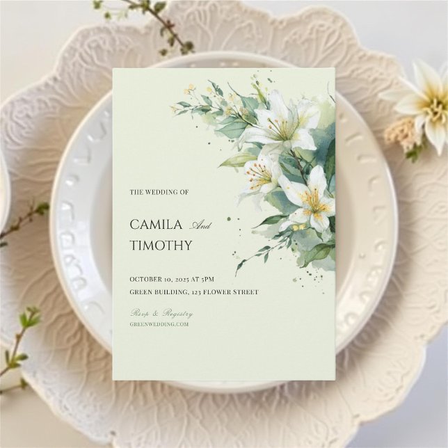 Sage Green Lily of the Valley Floral Wedding Einladung (Von Creator hochgeladen)