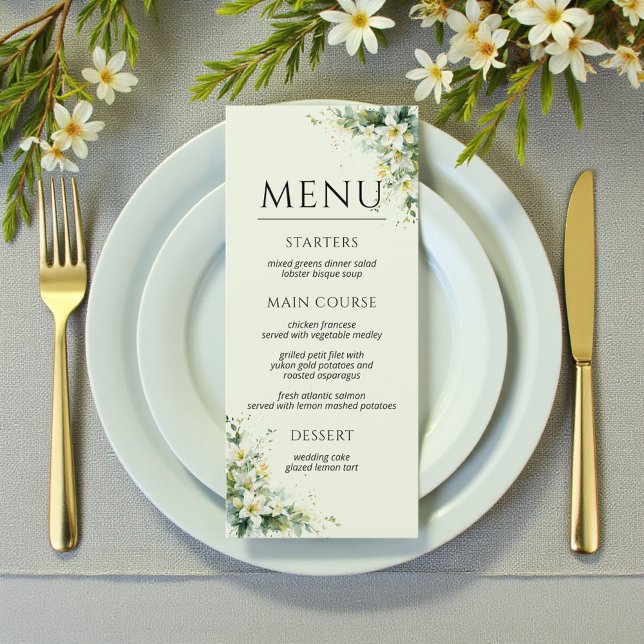 Sage Green Lily Valley Floral Wedding Menükarte (Sage Green Lily Valley Floral Wedding Menu)