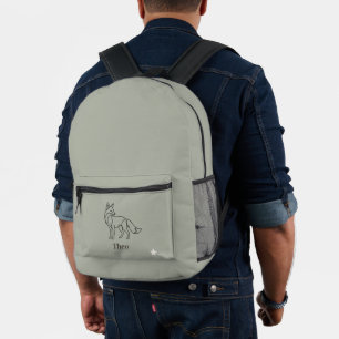 Sage Green   Line Art Fuchs Kids personalisierter  Bedruckter Rucksack