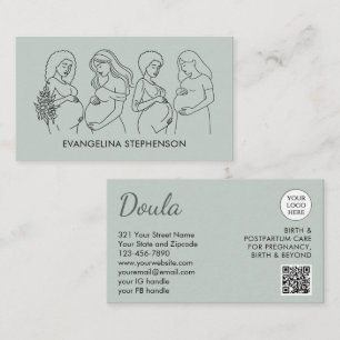 Sage Green Line Art Logo QR Code Hebamme Doula Visitenkarte