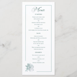 Sage Green Line Art Rose Dinner Details Wedding Menükarte