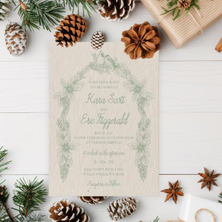 Sage Green Line Art Woodland Blumen Hochzeit Einladung
