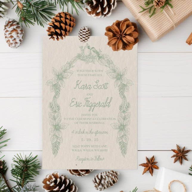 Sage Green Line Art Woodland Blumen Hochzeit Einladung (Von Creator hochgeladen)