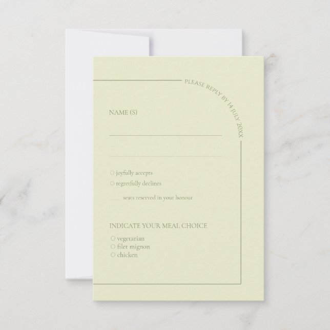 Sage Green & Linen Arch Minimalist Meal Choice  RSVP Karte (Vorderseite)