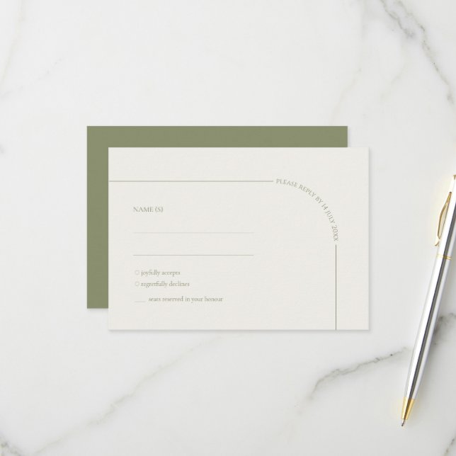 Sage Green & Linen Arch Minimalist Meal Choice  RSVP Karte (Vorderseite/Rückseite Beispiel)